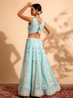 Sky Blue Pure Georgette Readymade Lehenga Choli